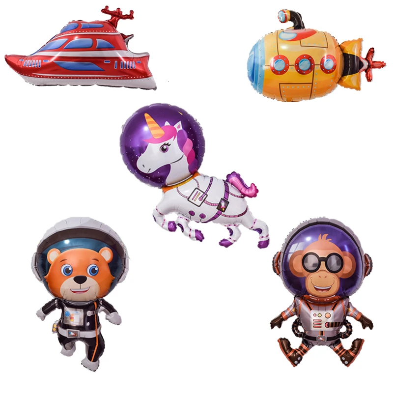 1pcs Space Series Foil Balloon Space horse Monkey Bear Birthday Party Decorations navigation yacht submarine ballons Child gift