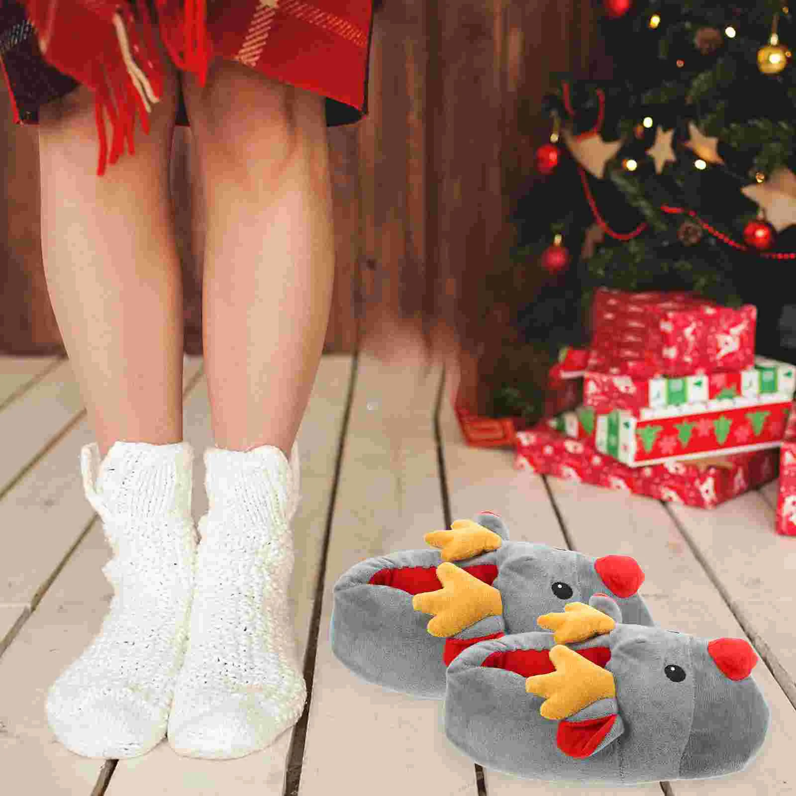 Arctic Fleece Christmas Deer Cotton Slippers Animal Girls Slide Sandals House Reindeer for Men Fashion Lovely Winter Baby