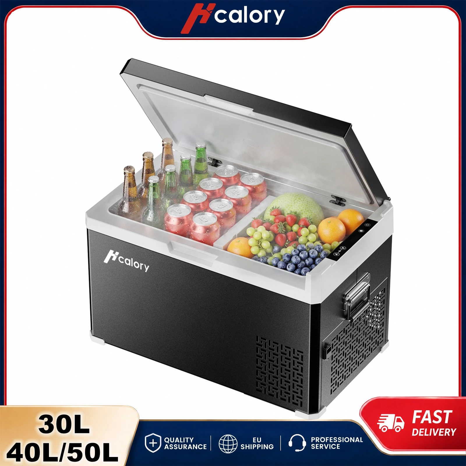 Hcalory D-Serie Kompressor Kühlbox DC12V/24V AC230V, Zweizonen Kühl-Gefriergerät für Auto und Zuhause, tragbare Kühlbox für LKW, SUV und Camping