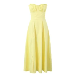 Taop&Za 2024 Autumn New Product Women's Style Slim Fit Yellow Cotton Bra Sexy Open Back Zipper Dress