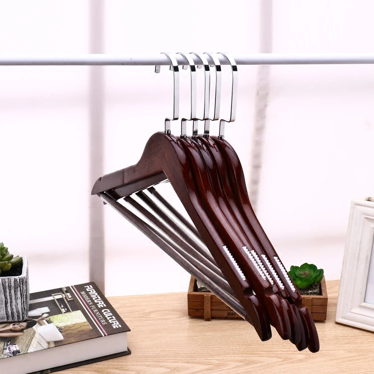 10 pcs Retro Solid Wood Non-Slip Hanger Household 45cm Korean Non-Marking Clothes 10 for Hotel