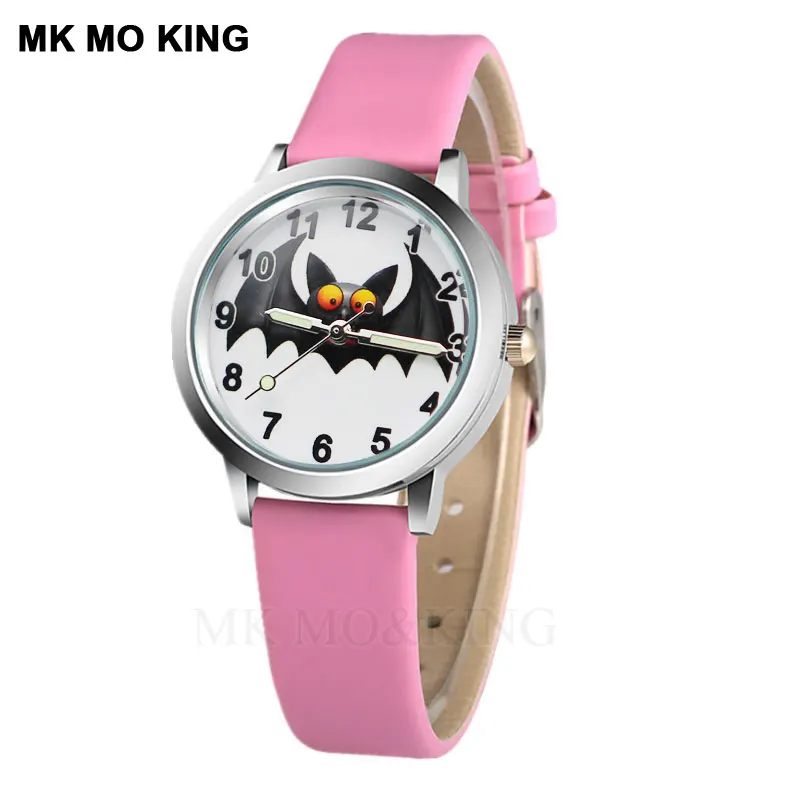 New Purple Bat Hands-on Cartoon Children's Watch Style Color Number Dial Children Students Girl's Leather Quartz Watch Relojes