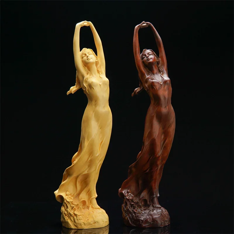 

Handcrafted Beauty Girl Wood Statue - Handmade Fairy Sculpture, Elegant Home Decor