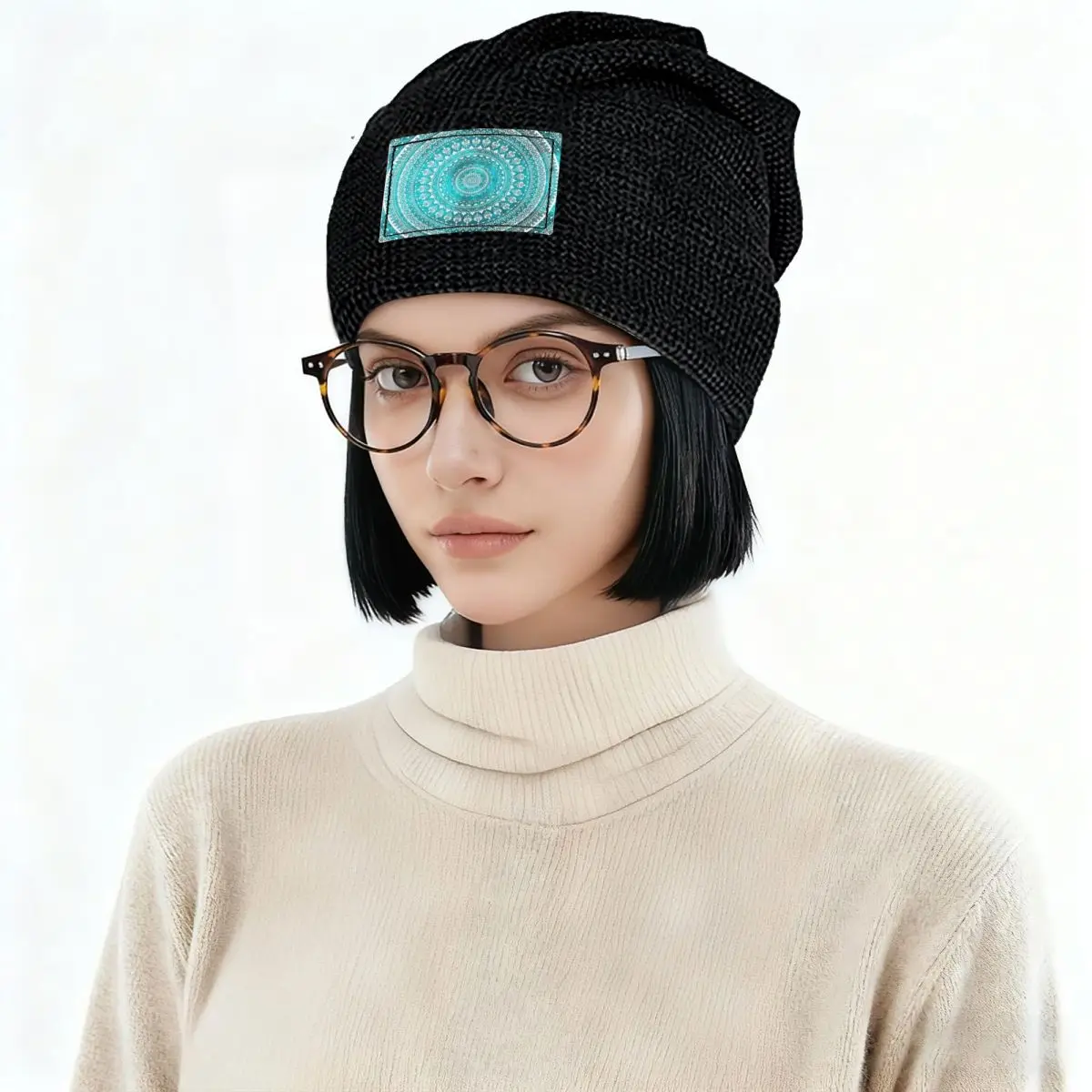 Mandala Turquoise Warm Fleece-Lined Cap Hip Hop Bonnet Hat Autumn Winter Outdoor Beanies Hats for Unisex Adult