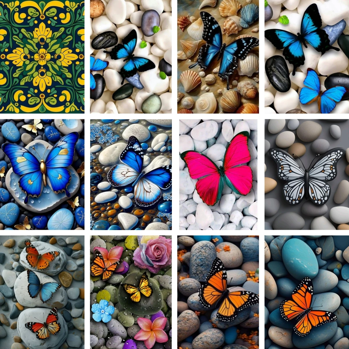 

DIY Diamond Painting Kit Cross Stitch Monarch Butterflies on Smooth Beach Stones Embroidery Mosaic Butterfly and Pebbles Scene