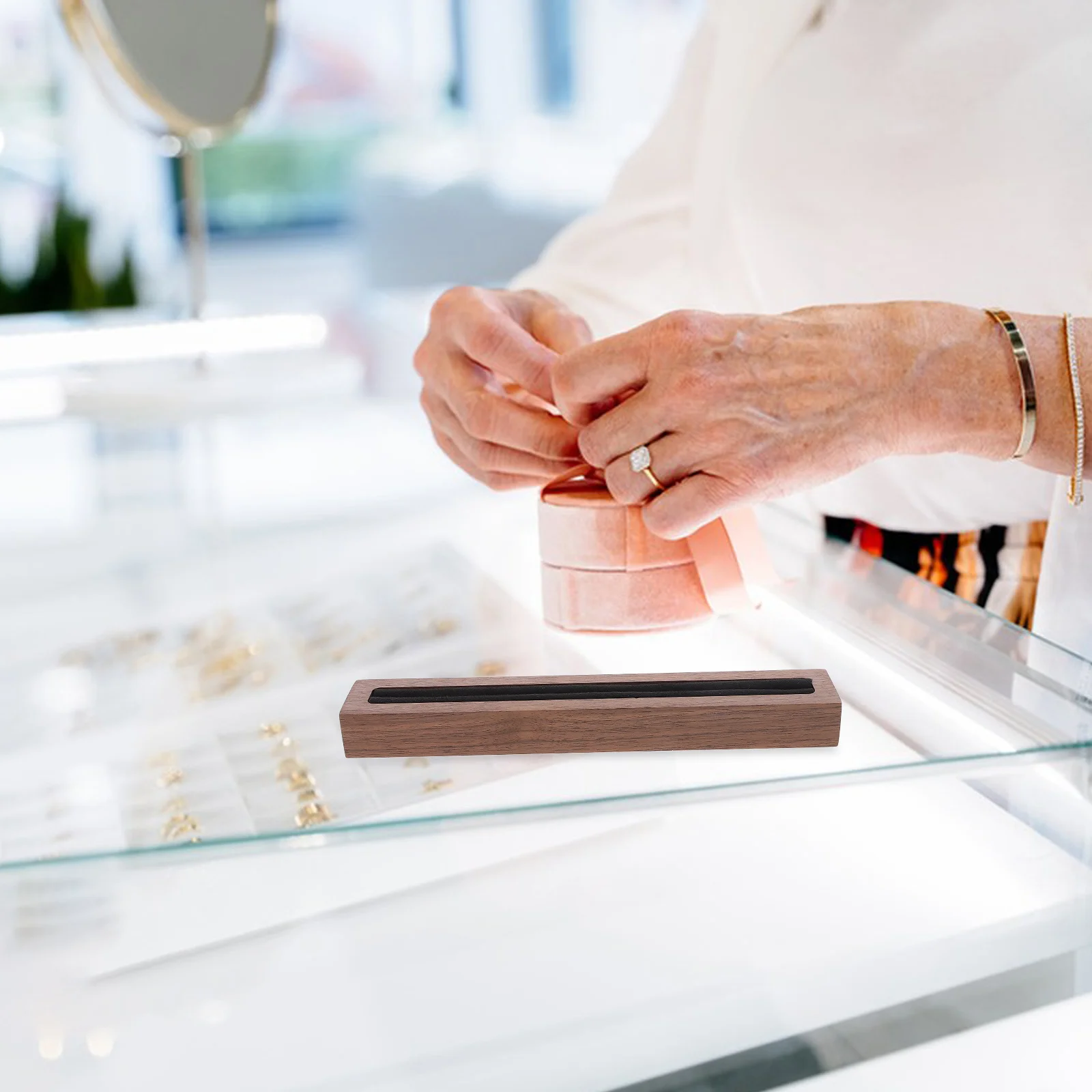 

Подставка для колец, держатель для ювелирных изделий, ожерелье, черный ящик-органайзер, деревянные вставки