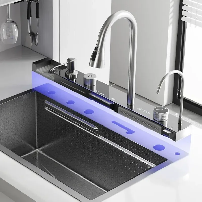 for Digital Rain Whale Sink 304 Stainless Steel Kitchen Sink Honeycomb Embossed Large Single Slot Manual Vegetable Basin