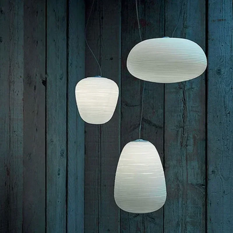 SANDYHA Modern Milky White Glass Pendant Light Whorls Cocoon Ceiling Chandelier For Bedroom Dining Table Study Home Decor