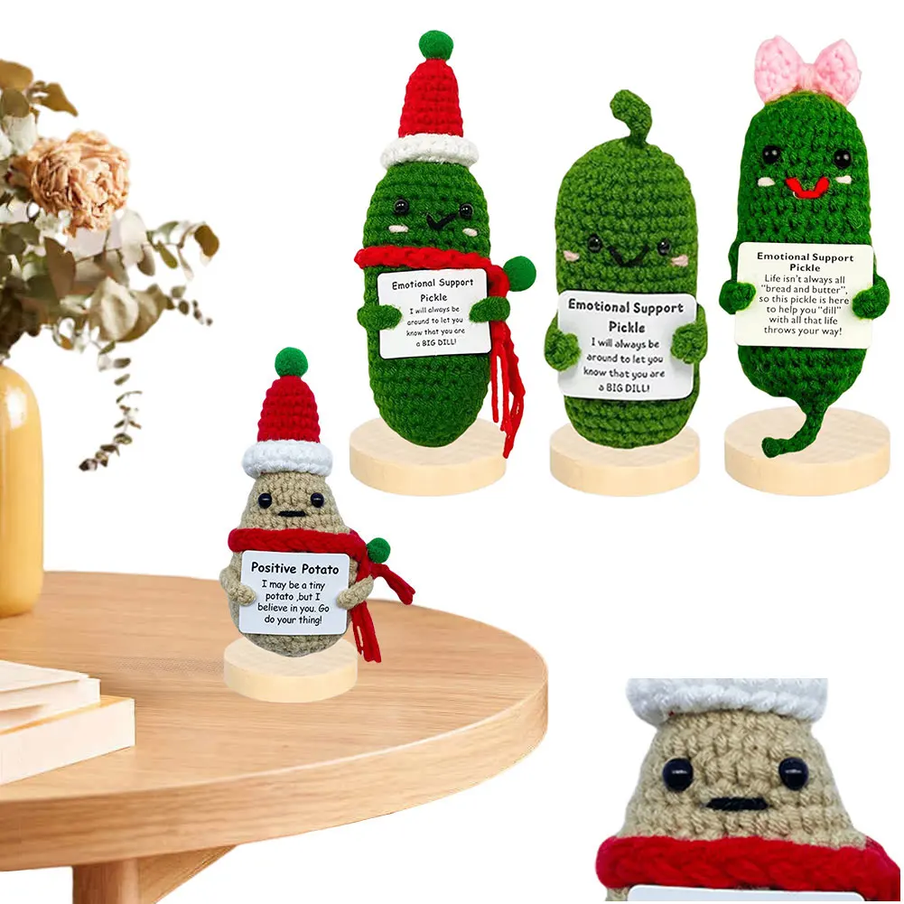 Cute Crochet Christmas Pickle Knitting Doll Funny Reduce Pressure Pickle Toy Positive Potato Pickle Birthday Gifts for Women Men