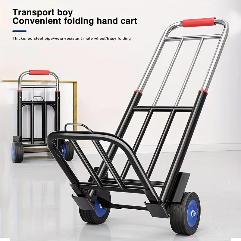 Heavy-Duty Folding Hand Truck Dolly with Rubber Wheels, Retractable Handle, 150kg Load Capacity, Portable Utility Cart for Home