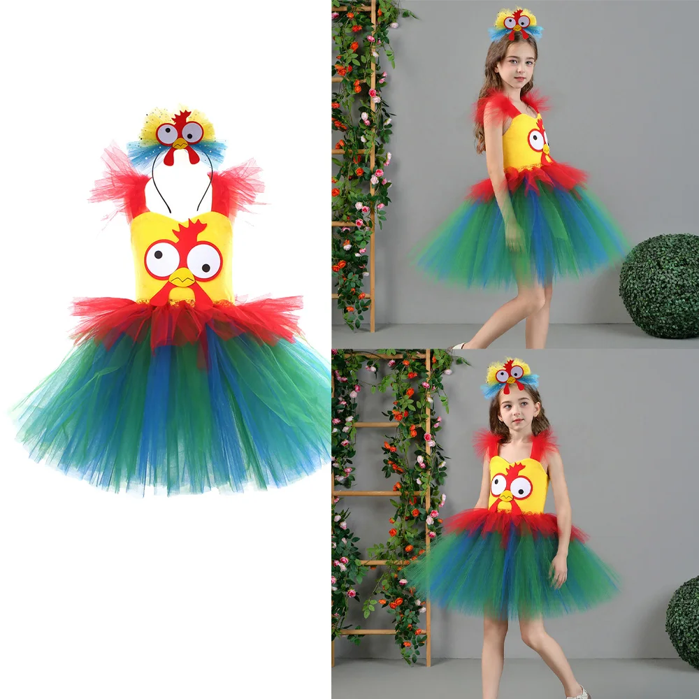 

Детское платье-пачка для косплея с петухом, детский сценический костюм для девочек, повязка на голову, наряды на Хэллоуин, карнавальный костюм для маскировки