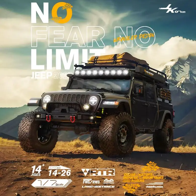 Jk07 rc simulado carro de escalada off-road com tração nas quatro rodas 1:7 modelo de carro de controle remoto elétrico bloqueio diferencial de velocidade dupla