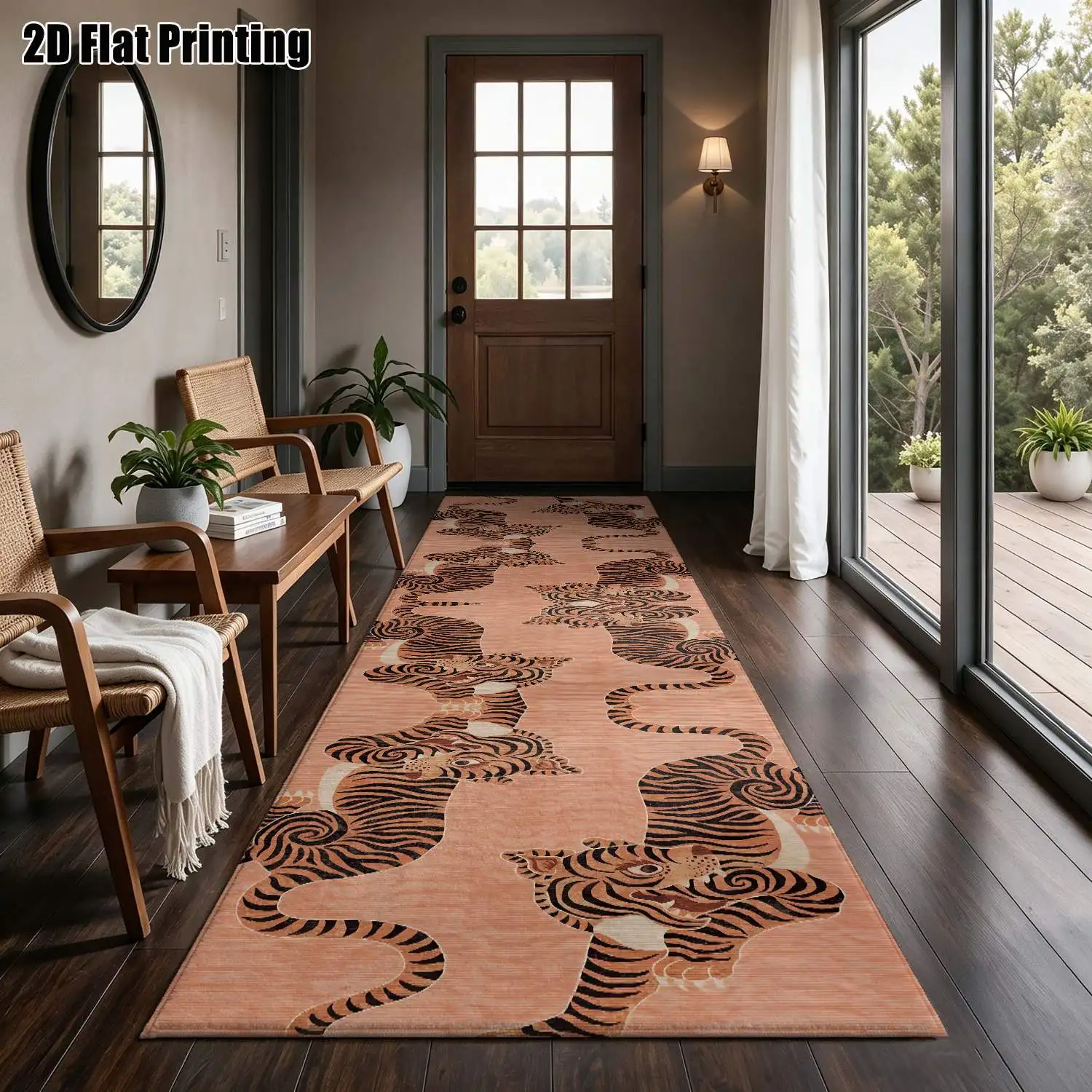 1Pc 2D Printed Pink Tiger Pattern Long Strip Rug: Nordic Modern Simple Vintage Geometric Strip Home Decor Rug, Machine Washable, Multi-Size for Entryway, Corridor, Living Room, Bedroom