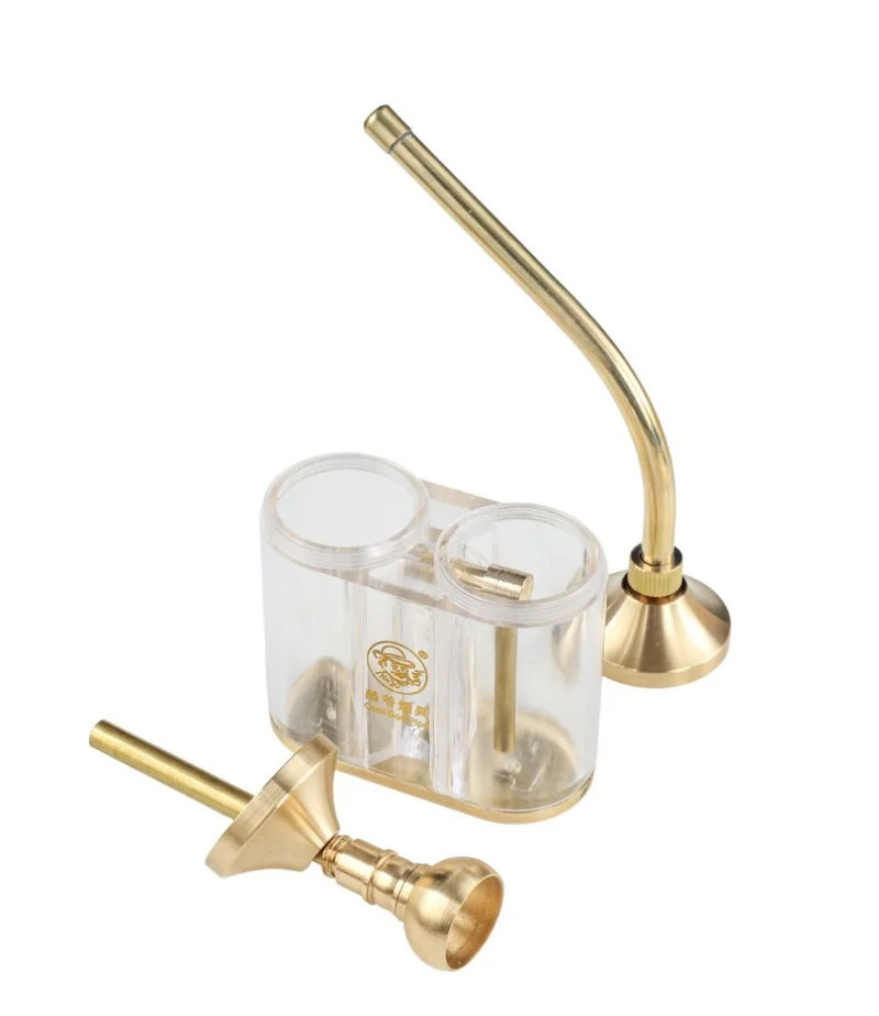 Dual Chamber 4-in-1 Portable Water Pipe Filter Detachable Easy Clean Copper Smoking Hookah Tube for Tobacco Vape Filtering view 4
