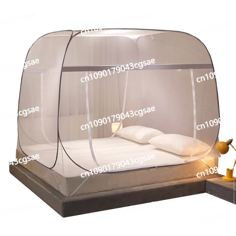 Summer new mosquito net installation-free yurt tent zipper bottom integrated steel wire net foldable household