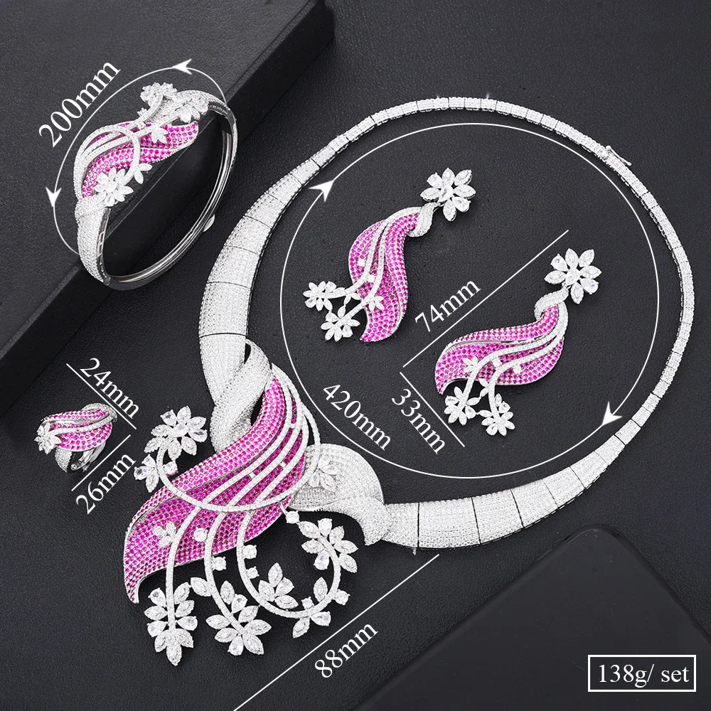 Soramoore الفاخرة الزفاف الزفاف 4 قطعة قلادة رائع الإسورة أقراط خاتم مجموعة زهرة شرابة مجوهرات عالية الجودة هدية #6