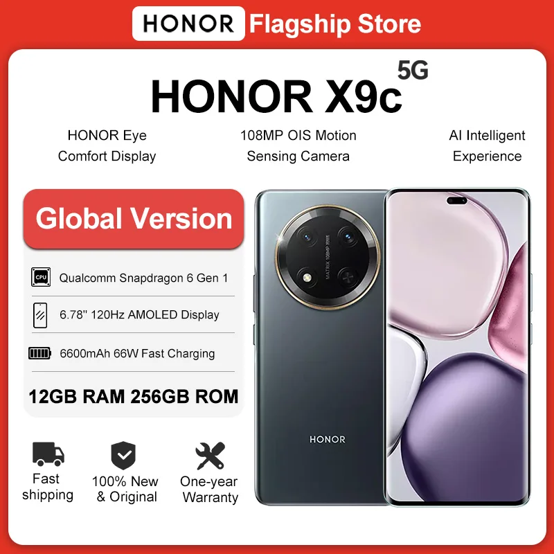 Original New HONOR X9c Global Version 5G Smartphone 6.78'' AMOLED Display 108MP Cameras 6600mAh Battery 66W FastCharging Dual SIM