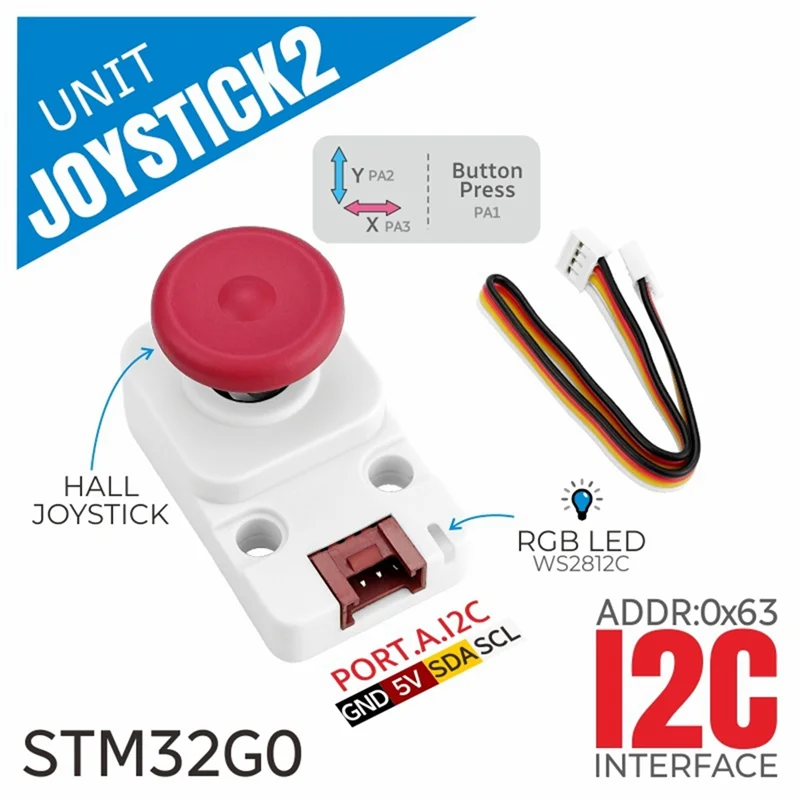 Superior-Joystick2 Unit Hall Effect Joystick Built-In STM32 STM32G030 I2C Communication RGB LED