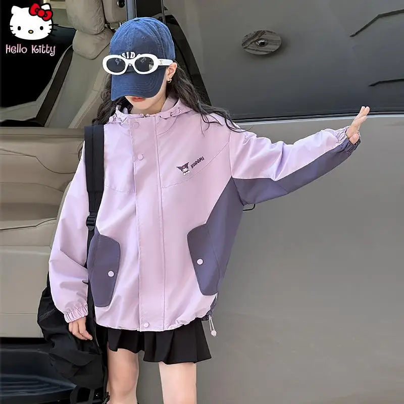 

Одежда Kuromi на Хэллоуин, кавайная куртка с капюшоном для девочек, новинка с героями мультфильмов, аниме, шоковая одежда для девочек, модный милый плащ Sanrio, топы