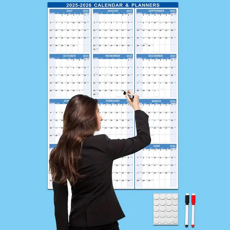 Calendario da parete cancellabile a secco Calendario reversibile cancellabile a secco Calendario laminato 12 mesi Pianificatore annuale annuale per soggiorno camera da letto