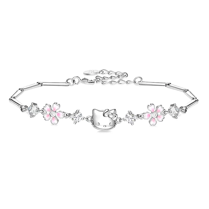 Cute Kawaii Sanrio Hello Kitty Sakura Charm Bracelet Cartoon Lovely Charm Flower Zircon Bracelet For Party Gifts For Women Girls