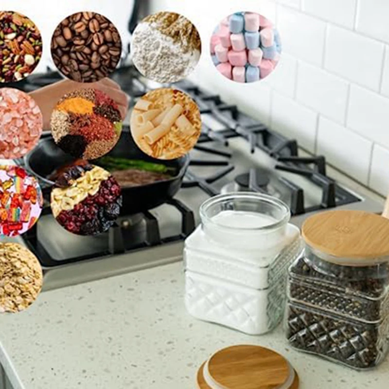 2 PCS Square Glass Jars Coffee Pasta Sugar Tea Snack Nuts Cookie Jar Kitchen Decor