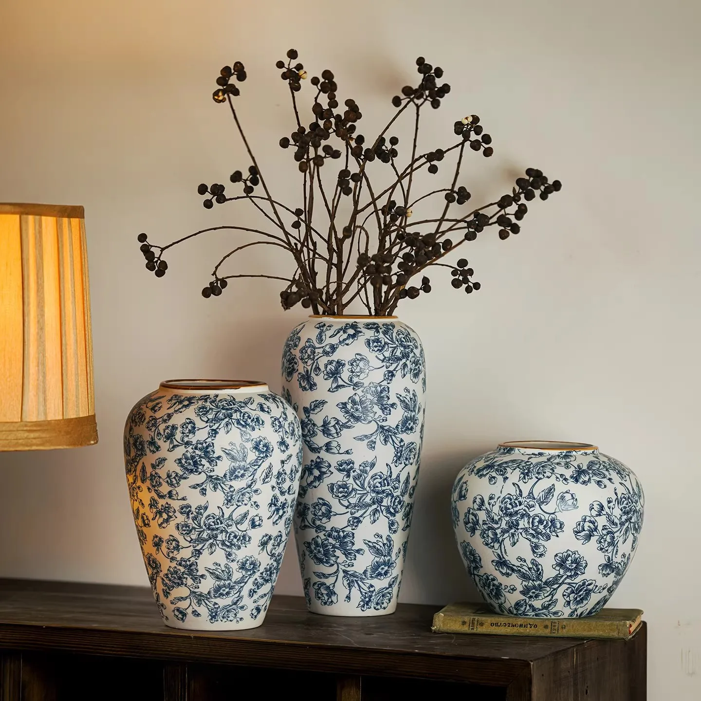 

32cm/Jingdezhen retro blue and white porcelain ceramic vases, home living room foyer decorative ornaments