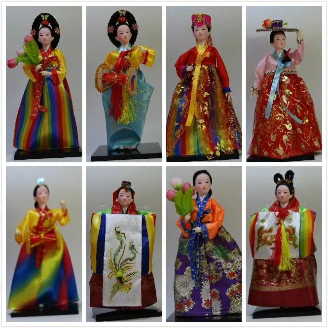 Korean Style Dolls Resin Crafts Souvenir Home Decoration Oriental Traditional Hanbok Decor Art Gift