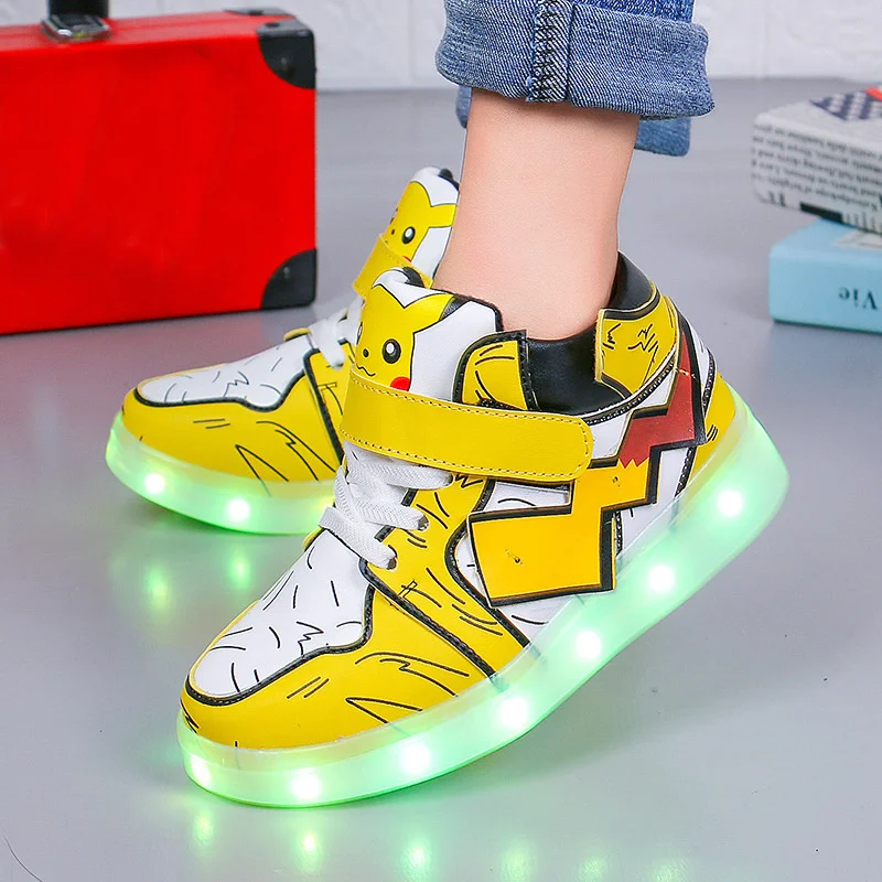 Up Pikachu Luminous Led Sneakers for Light Girl Boy Shoes Pokemon Kid Non-slip Glowing Sneakers Children Breathable Casual Shoes