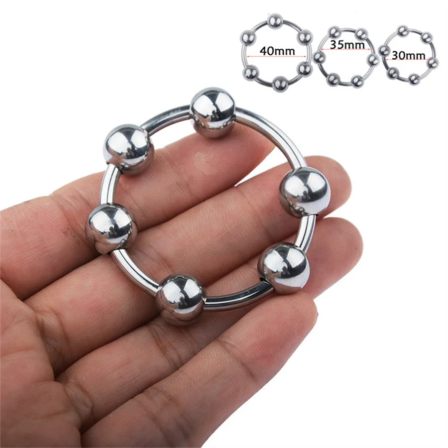 6 Sizes Stainless Steel Penis Ring With Beads Metal Cock Ring Delay Ejaculation Cockrings Sex Toys For Men Chastity Device