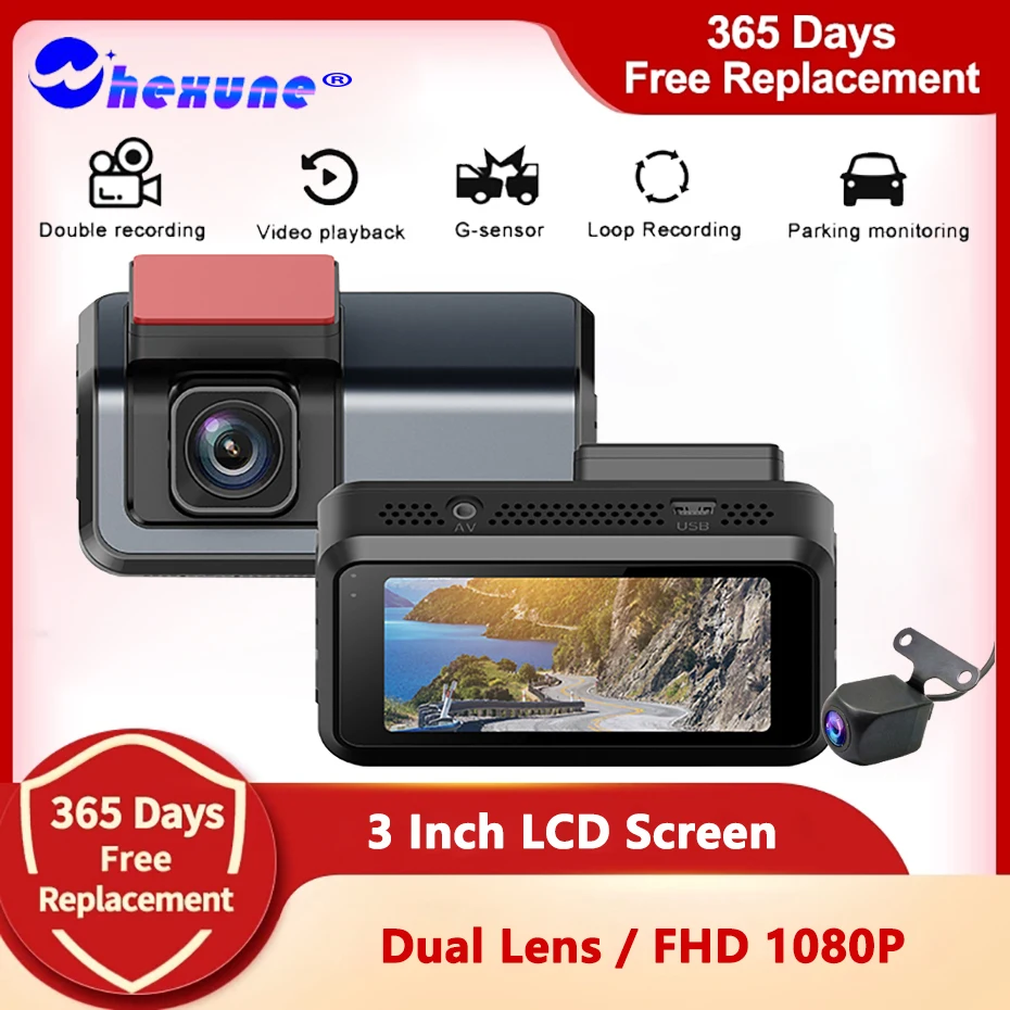 

3 Inch Dual Lens 1080P Car Dash Cam Cameras Mini Video Recorder Supports Motion Detection G-sensor 24 Hours Parking Monitor DVRs