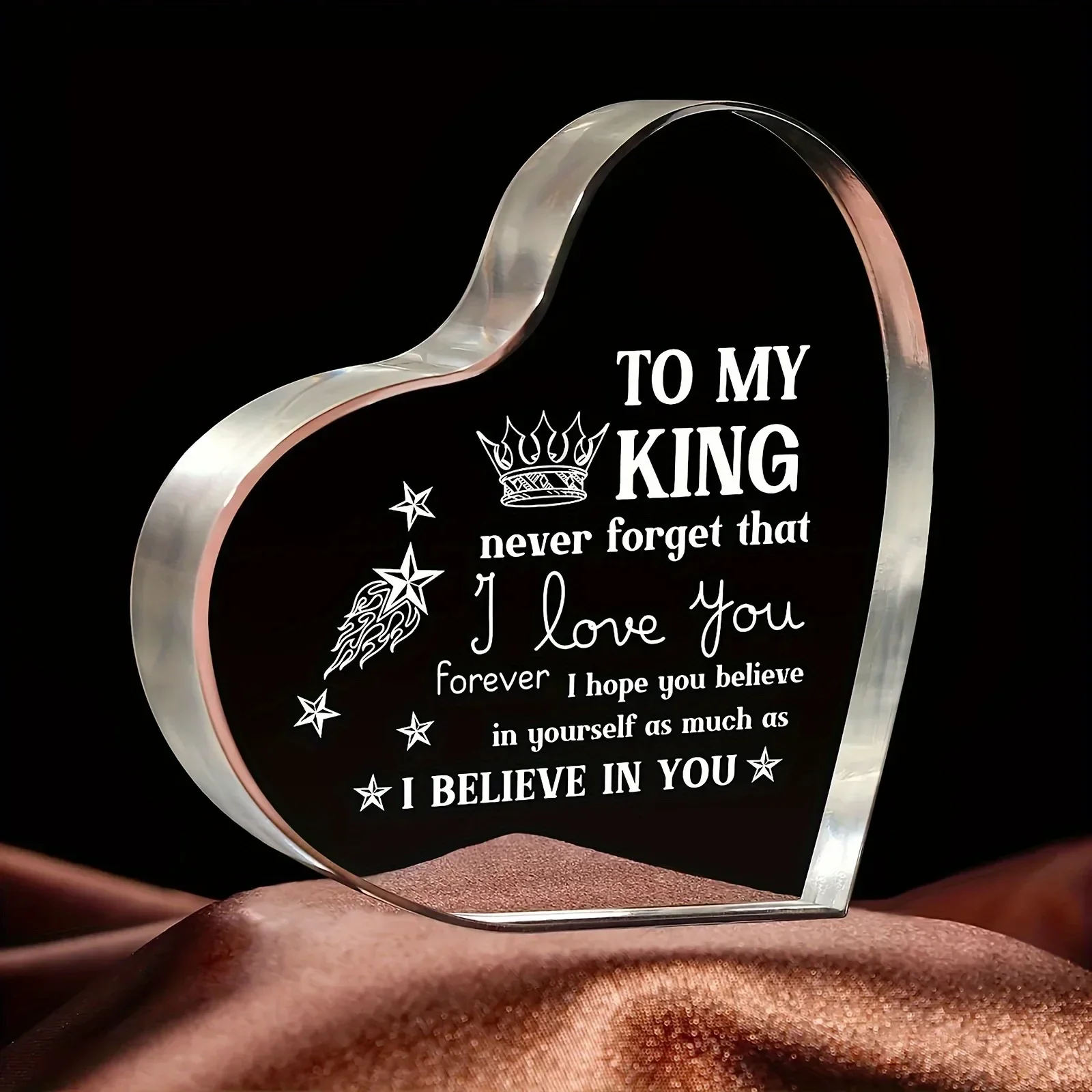 Heart Acrylic Desk Plaque To My King, Crown Star Pattern Husband Gift Ornament