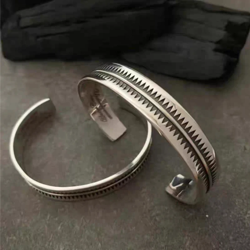 

Fashionable Retro Serrated Design 925 Sterling Silver Bracelet Indian Style Exquisite Simple Luxurious Jewelry Gift for Women