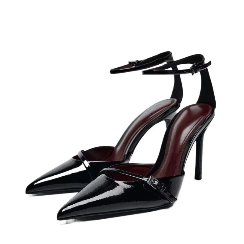 

Sexy Pointed Toe High Heel Women Shoes Elegant Ankle Strap Patent Leather Stilettos Luxury Prom Weddings Bridal Pumps for Ladies
