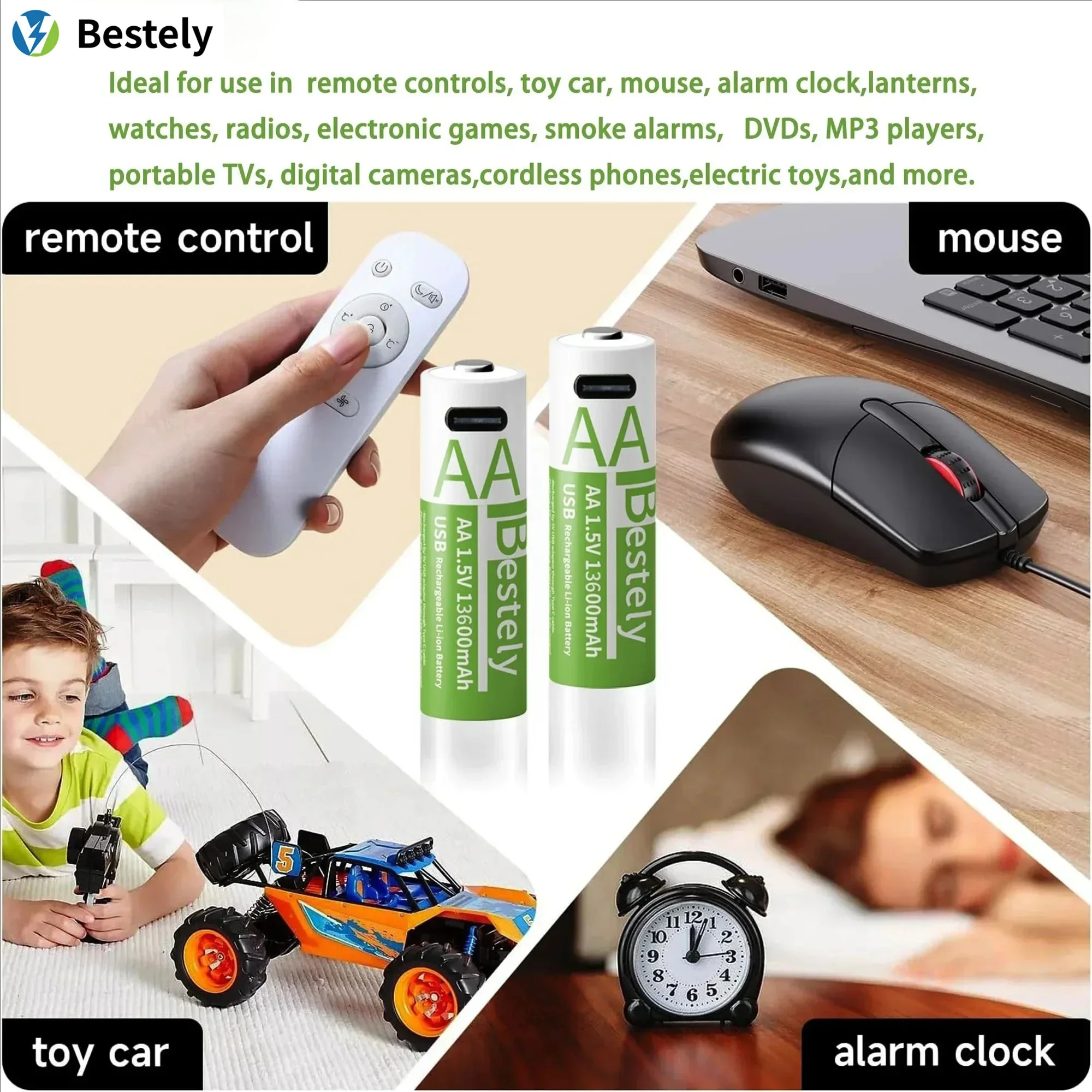 1.5 فولت AA 13600 مللي أمبير + AAA 6800 مللي أمبير بطارية ليثيوم قابلة للشحن مع كابل شحن سريع USB-C من النوع C #2