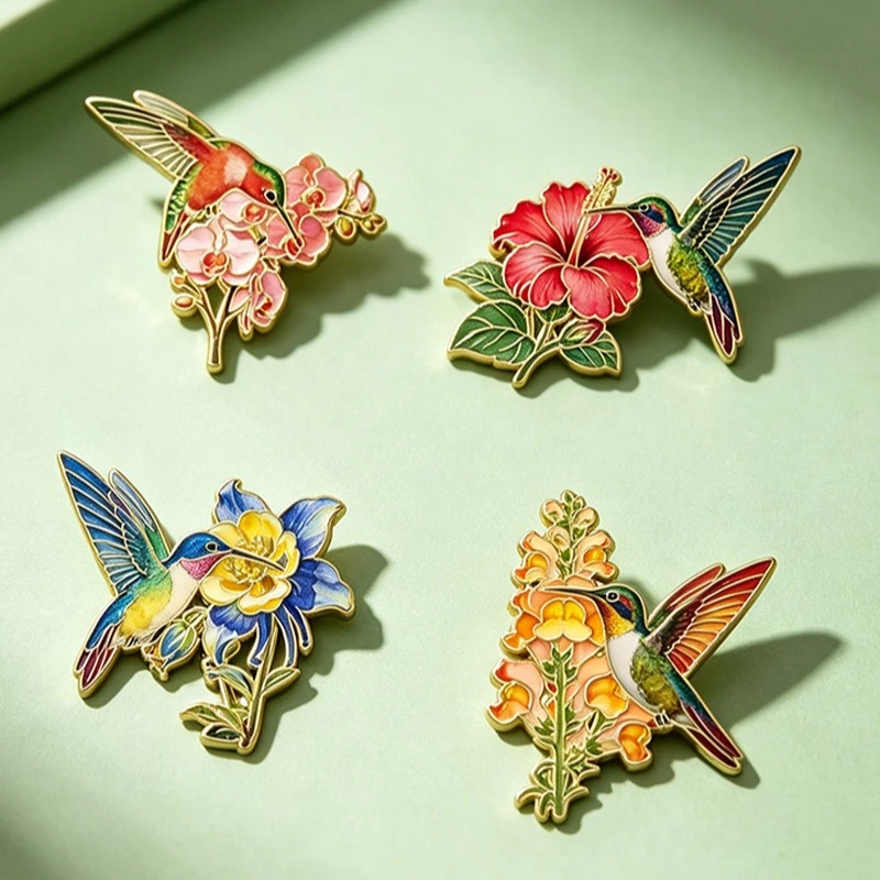 New Arrival Hummingbird Floral Brooch Vintage Bird Flower Metal Badges Pins DIY Clothing Bags Hat Scarf T-shirt Jeans Decoration