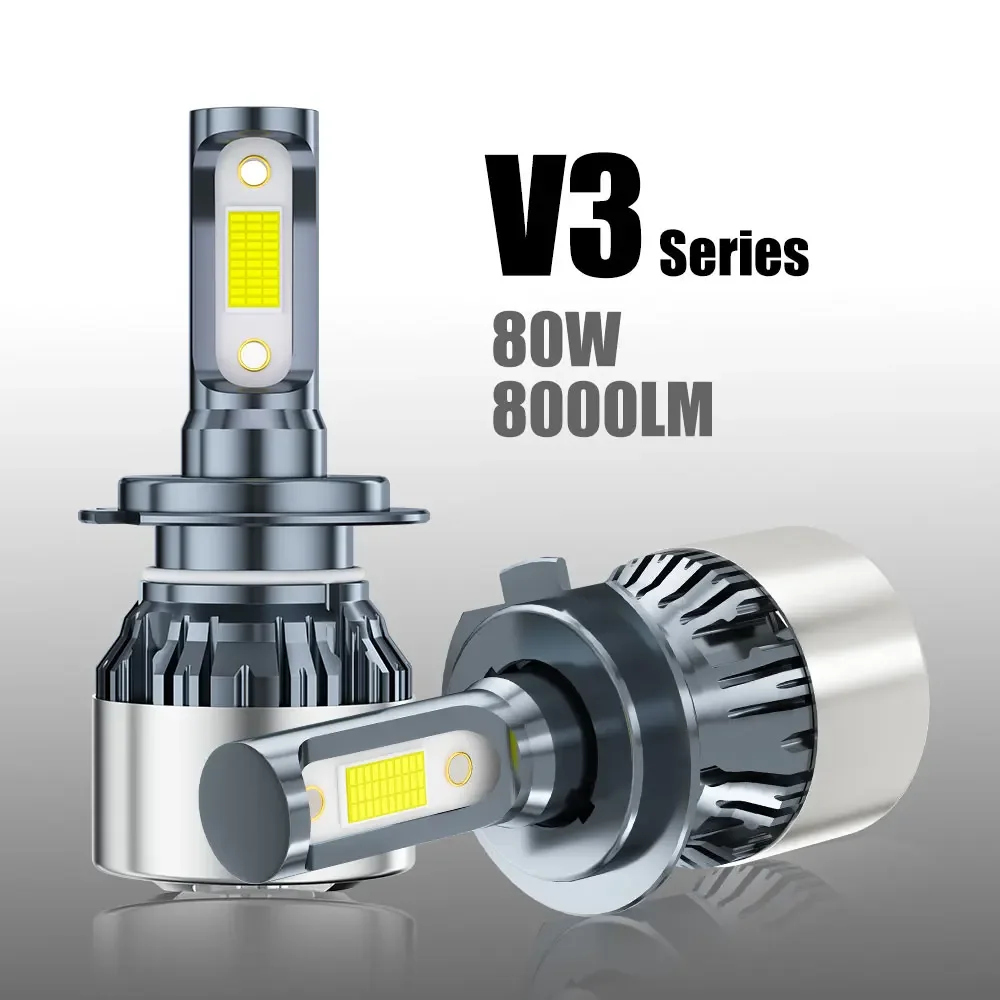 

OLLO 2PCS V3 Series H7 H4 LED Headlight Bulb Canbus 80W High Power LED Car Front Light 6000K 8000LM 12V H4 LED Headlight