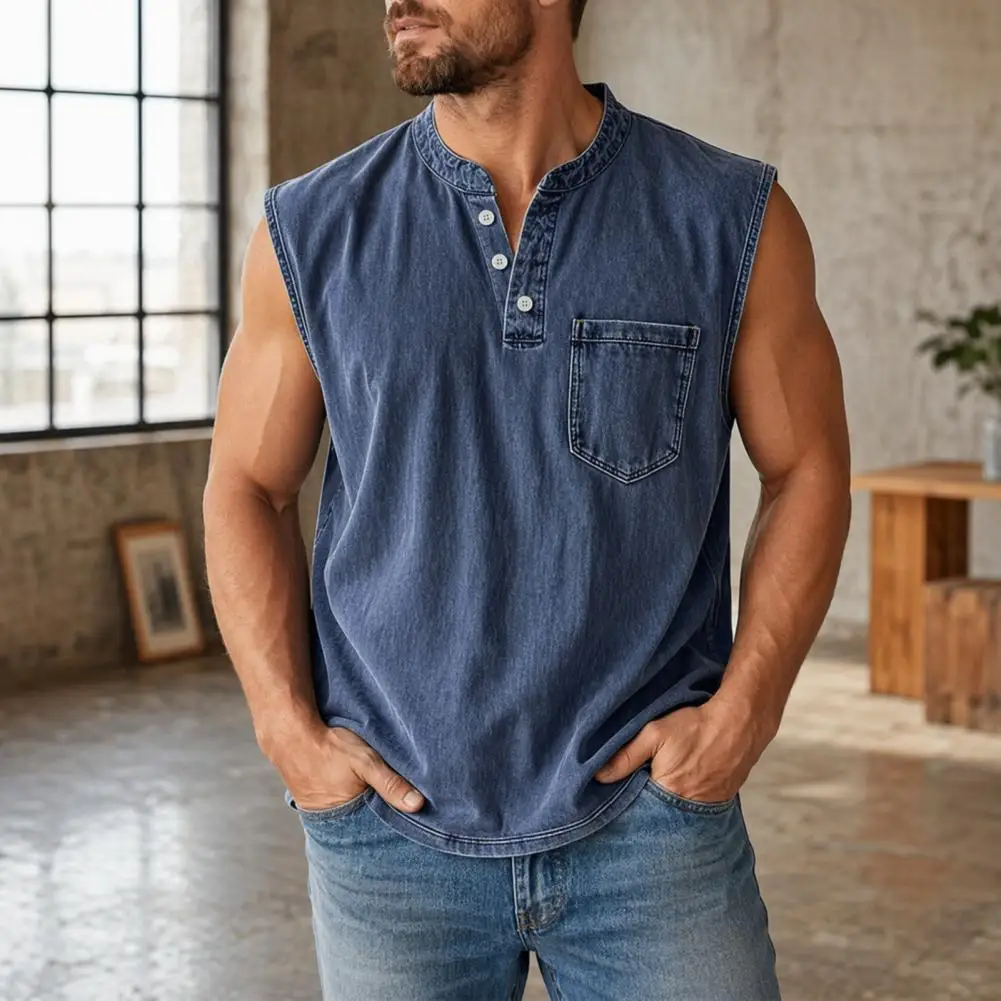 Sleeveless Men Top Breathable Shirts, Casual Summer Lightweight Pocket Top
