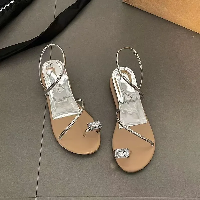 

Французские женские босоножки на танкетке со стразами на плоской подошве, лето 2025, пляжные сандалии