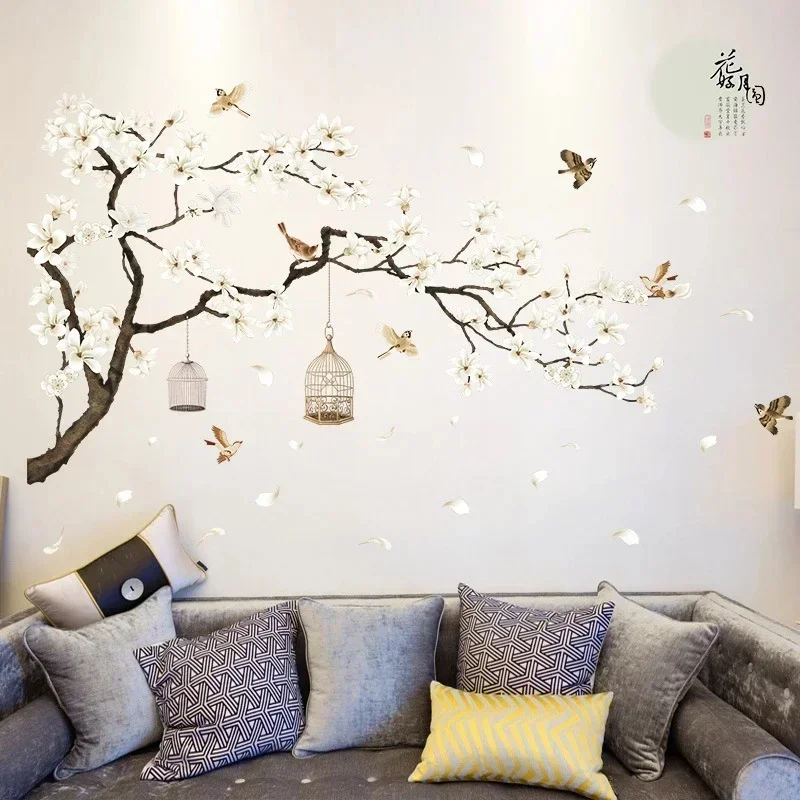 Tree Wall Sticker Bird Flower Home Decor Wallpaper for Living Room Bedroom DIY Vinyl Room Decor