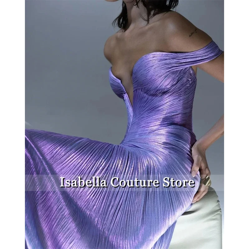 Lavender Silk Satin Evening Dresses Off The Shoulder Sweetheart Prom Dresses Saudi Arabric Formal Prom Gowns Customized - view 4
