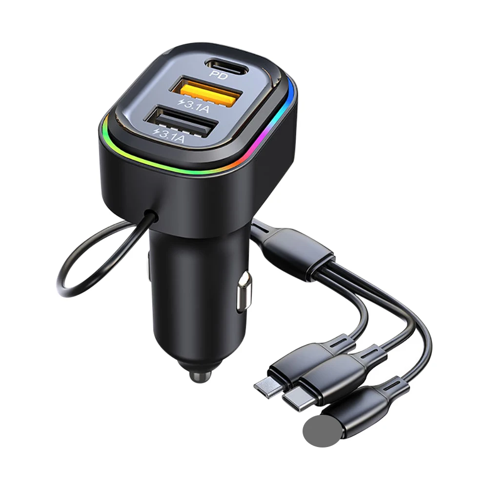 

Three-in-One Multi-function Car Charger Suitable for a Variety of Mobile Phones PD Fast Charging Dual USB Power Adapter