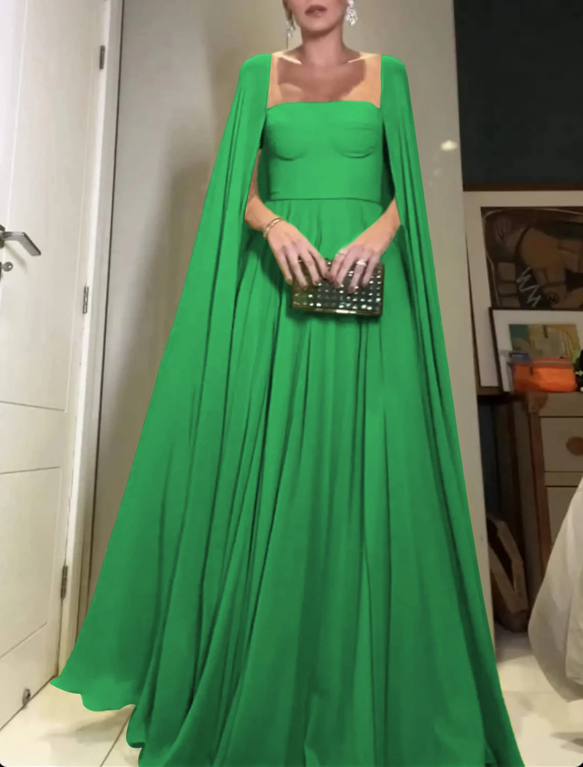 A-Line Elegant Evening Dress Sleeveless Strapless Capes Party Dresses Formal Plus Special Occasion Prom Gown Robes De Soirée