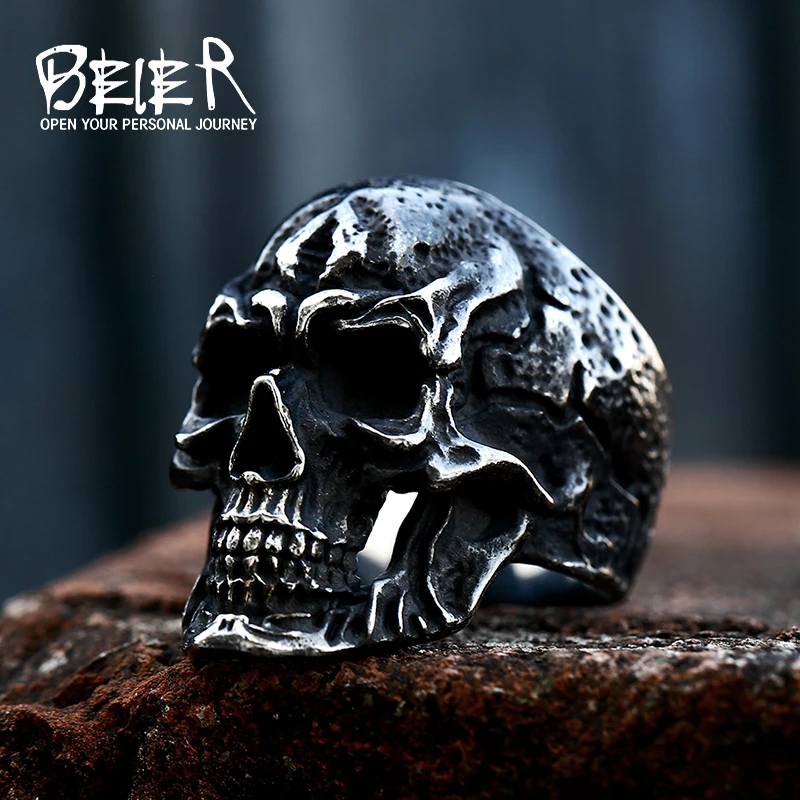 BEIER 2022 New Fashion Ghost Skull Head 3D Ring Punk Hip Hop Biker Rocker Vintage Color  Trendy Jewelry Accessories Wholesale