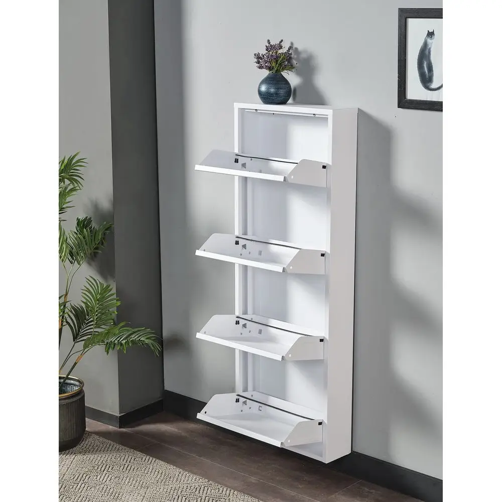

Drawer Shoe Cabinet, Storage Organizer, Freestanding Shoe Rack, Wall Mounted NoAssembly White, 4 Drawer