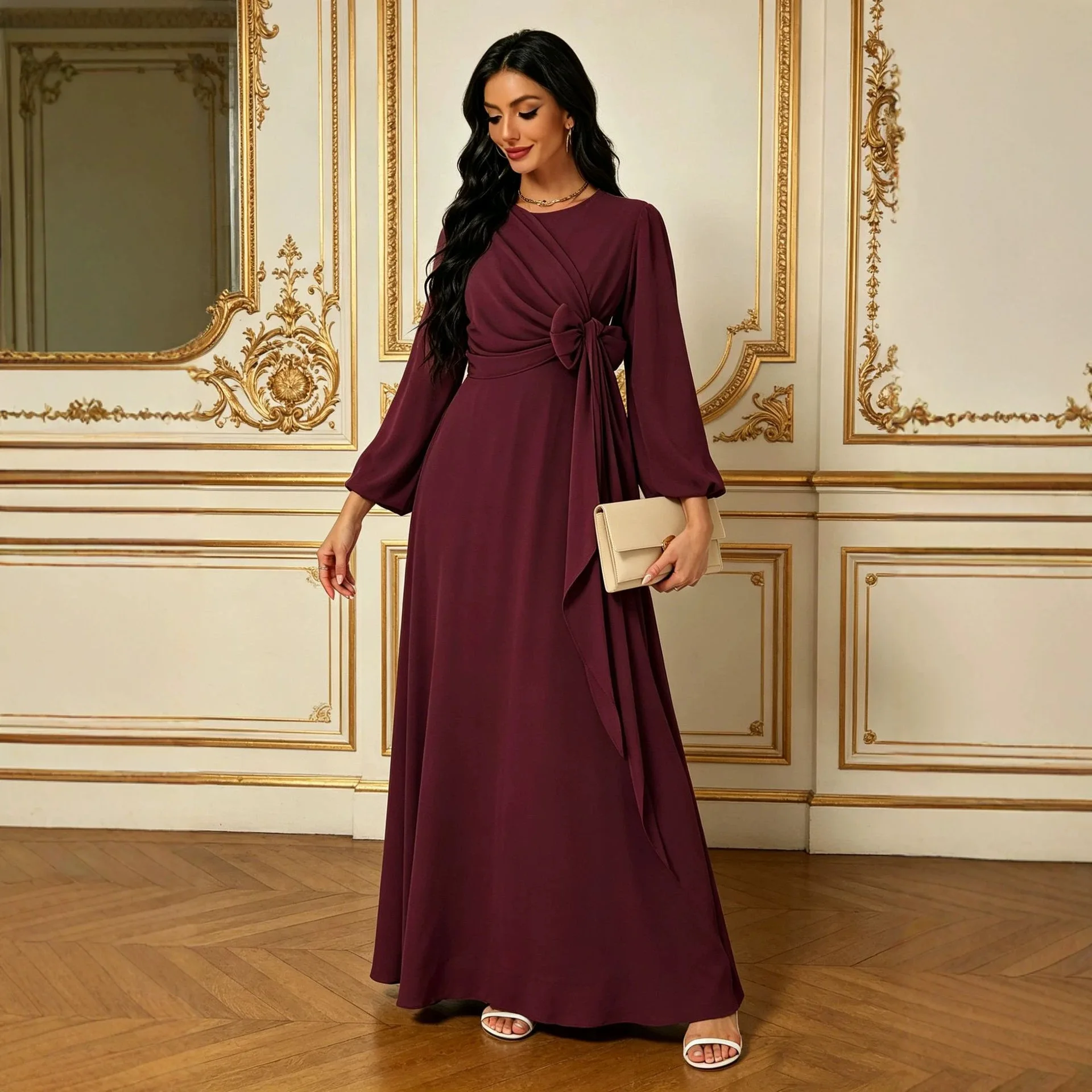 Dress Women Eid Abaya Dubai Arab Dresses Modest Long Robe Bow Muslim Jalabiya Morocco Kaftan Islam Vestidos Ramadan Abayas