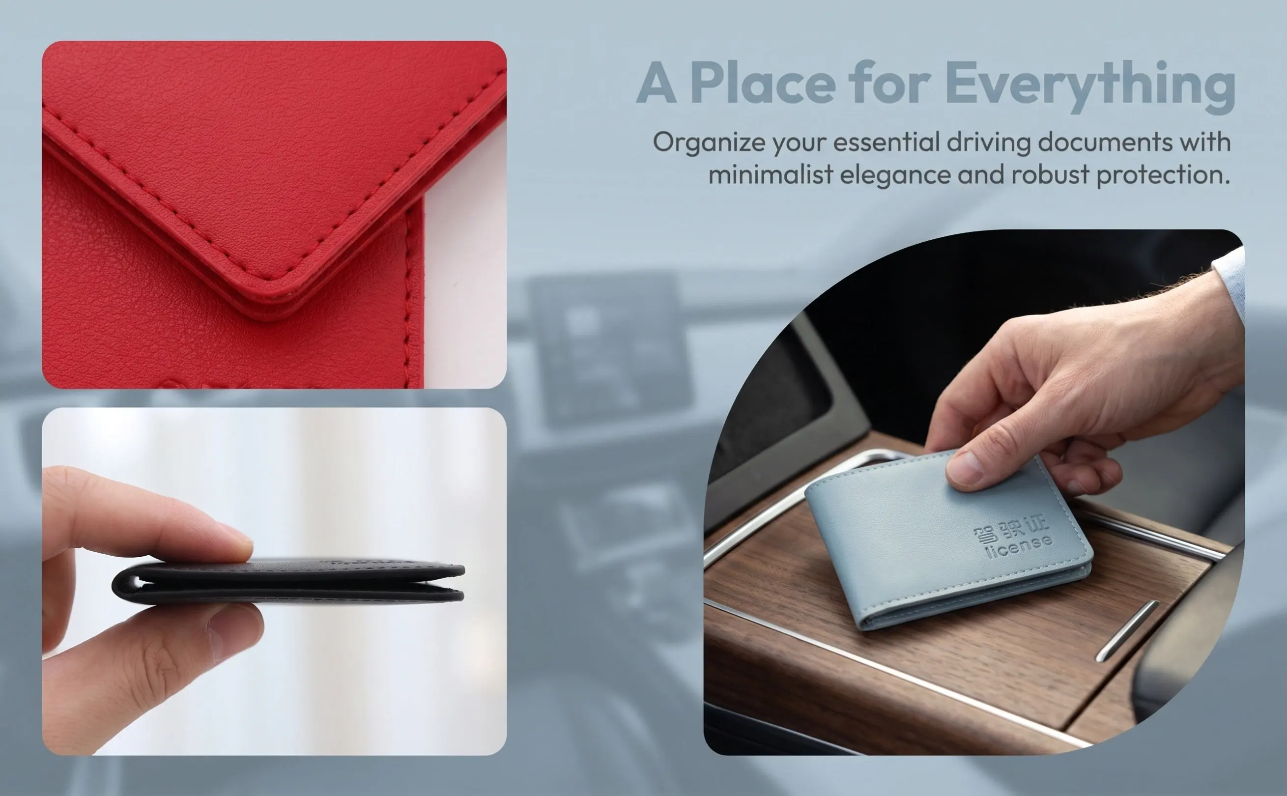 3Pcs Driver License Holder with Vehicle Registration Pouch Stylish Faux Car Document Folder Water Resistant Auto