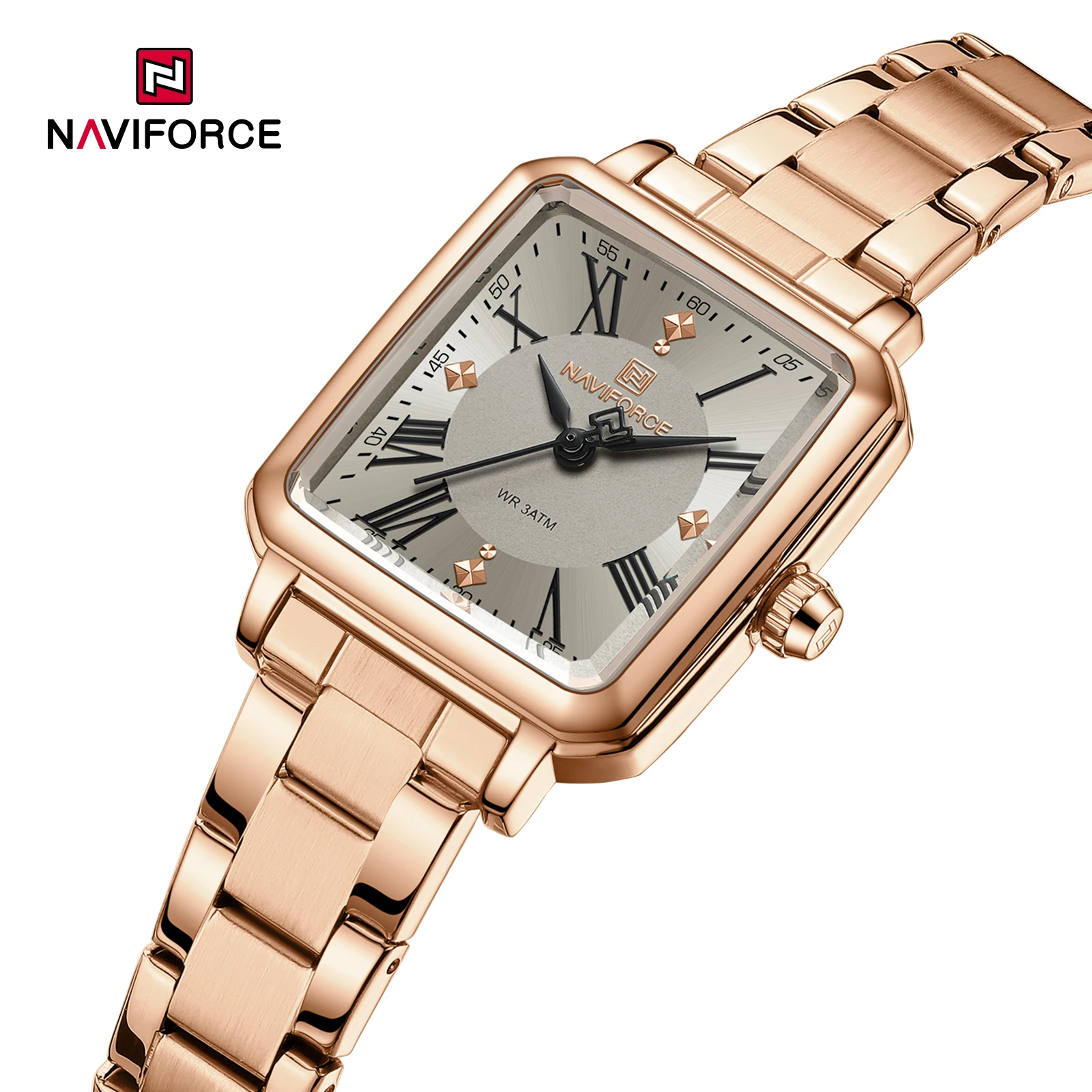 

Naviforce NF5065 оригинальные часы для женщин квадратный циферблат японский механизм из нержавеющей стали кварцевые 30 м водонепроницаемые часы