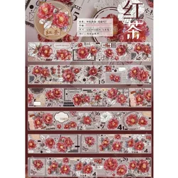 5m Vintage Japonica Camelia Red Flower Washi PET Tape Plants Journal Decoration Diy Stickers