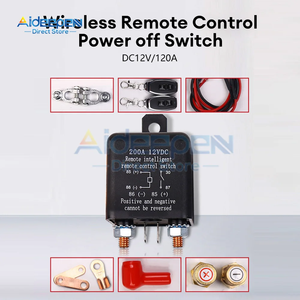 12V 200A Universal Battery Switch Relay Integrated Wireless Remote Control Car Battery Disconnect Cut Off Isolator Master Switch